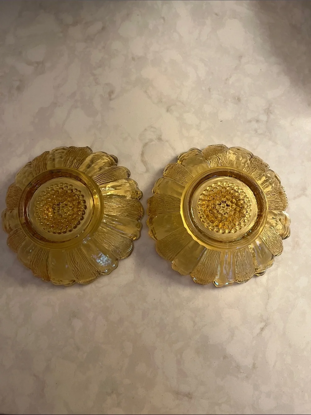 Vintage  Amber glass Taper  floral Candle Holders
